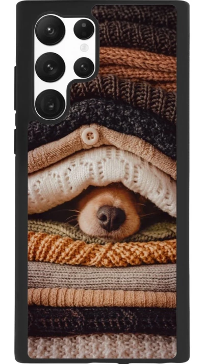 Coque Samsung Galaxy S22 Ultra - Silicone rigide noir Autumn 26 Dog under the covers