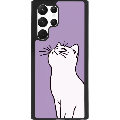 Coque Samsung Galaxy S22 Ultra - Silicone rigide noir Chat sur fond violet