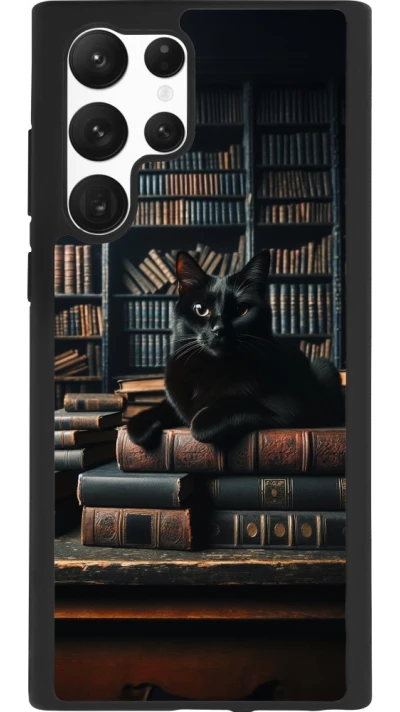 Samsung Galaxy S22 Ultra Case Hülle - Silikon schwarz Katze Bücher dunkel