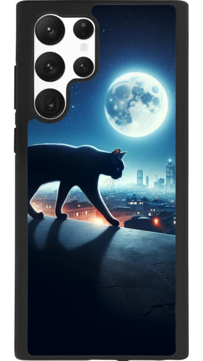 Samsung Galaxy S22 Ultra Case Hülle - Silikon schwarz Schwarze Katze unter dem Vollmond