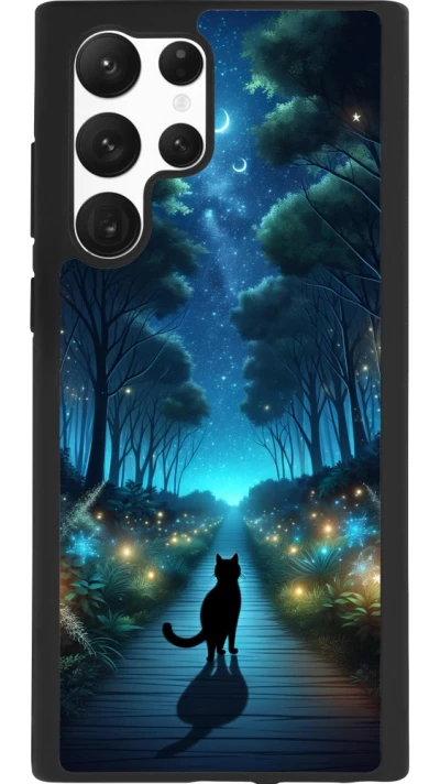 Samsung Galaxy S22 Ultra Case Hülle - Silikon schwarz Schwarze Katze Spaziergang