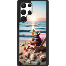 Samsung Galaxy S22 Ultra Case Hülle - Silikon schwarz Kackhaufen Emoji auf Liegestuhl