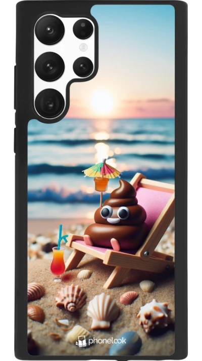 Samsung Galaxy S22 Ultra Case Hülle - Silikon schwarz Kackhaufen Emoji auf Liegestuhl