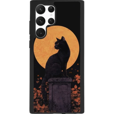 Coque Samsung Galaxy S22 Ultra - Silicone rigide noir Halloween 2026 Cat Art Nouveau