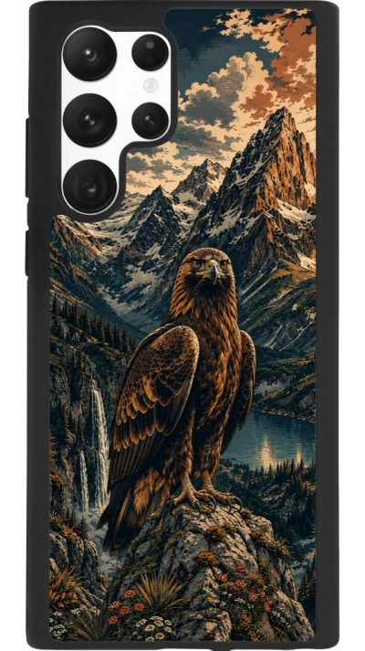 Coque Samsung Galaxy S22 Ultra - Silicone rigide noir Linocut Aigle Royal