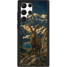 Coque Samsung Galaxy S22 Ultra - Silicone rigide noir Linocut Bouquetin