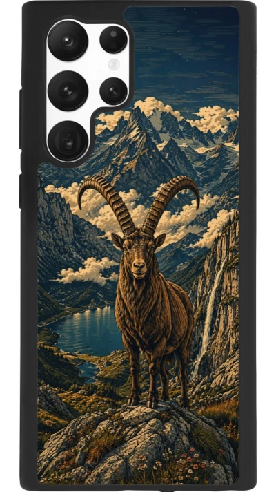 Coque Samsung Galaxy S22 Ultra - Silicone rigide noir Linocut Bouquetin