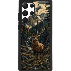 Coque Samsung Galaxy S22 Ultra - Silicone rigide noir Linocut Cerf