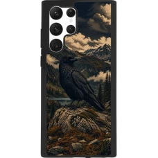 Samsung Galaxy S22 Ultra Case Hülle - Silikon schwarz Linocut Grosser Rabe