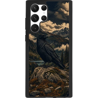 Coque Samsung Galaxy S22 Ultra - Silicone rigide noir Linocut Grand Corbeau