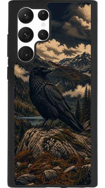 Coque Samsung Galaxy S22 Ultra - Silicone rigide noir Linocut Grand Corbeau