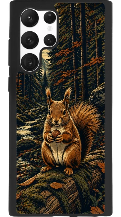 Coque Samsung Galaxy S22 Ultra - Silicone rigide noir Linocut Ecureuil