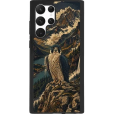 Samsung Galaxy S22 Ultra Case Hülle - Silikon schwarz Linocut Wanderfalke