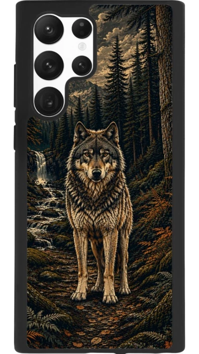 Coque Samsung Galaxy S22 Ultra - Silicone rigide noir Linocut Loup
