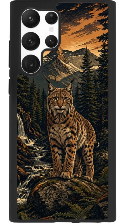 Coque Samsung Galaxy S22 Ultra - Silicone rigide noir Linocut Lynx