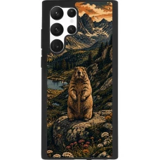Samsung Galaxy S22 Ultra Case Hülle - Silikon schwarz Linocut Murmeltier