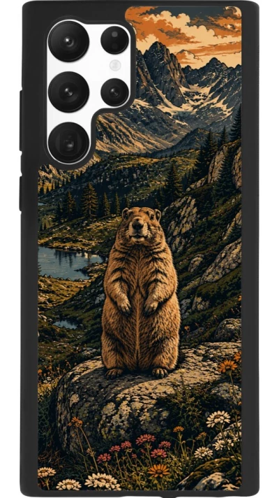 Coque Samsung Galaxy S22 Ultra - Silicone rigide noir Linocut Marmotte