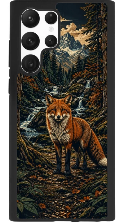 Coque Samsung Galaxy S22 Ultra - Silicone rigide noir Linocut Renard