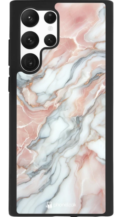 Samsung Galaxy S22 Ultra Case Hülle - Silikon schwarz Rosa Leuchtender Marmor