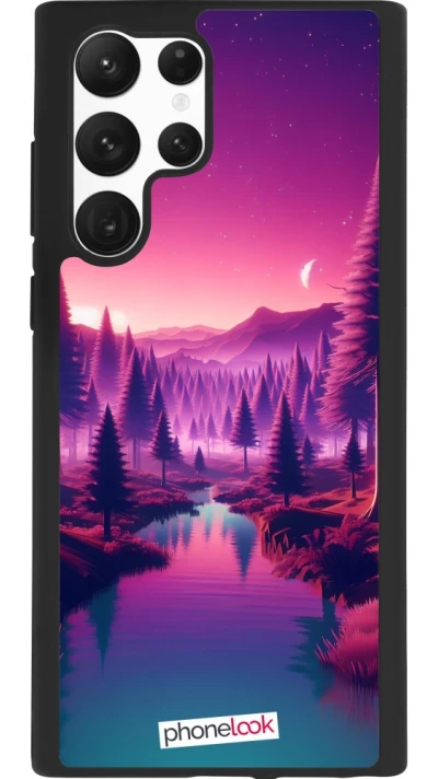 Samsung Galaxy S22 Ultra Case Hülle - Silikon schwarz Lila-rosa Landschaft
