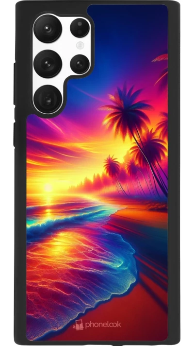 Samsung Galaxy S22 Ultra Case Hülle - Silikon schwarz Strand Sonnenuntergang auffällig