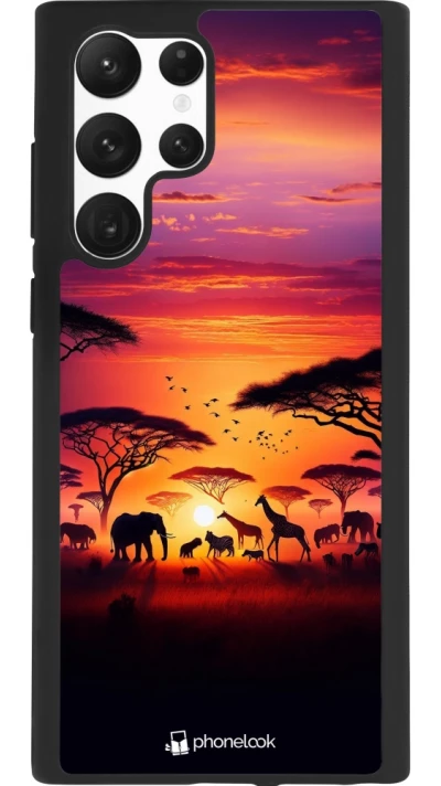 Samsung Galaxy S22 Ultra Case Hülle - Silikon schwarz Safari Sonnenuntergang Wildtiere