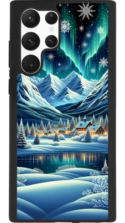 Samsung Galaxy S22 Ultra Case Hülle - Silikon schwarz Verschneites Bergdorf am See in der Nacht