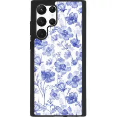 Samsung Galaxy S22 Ultra Case Hülle - Silikon schwarz Spring 23 watercolor blue flowers