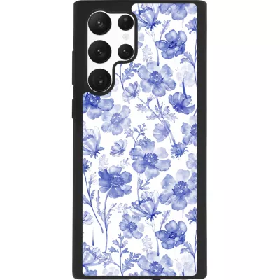 Samsung Galaxy S22 Ultra Case Hülle - Silikon schwarz Spring 23 watercolor blue flowers