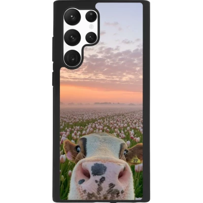 Coque Samsung Galaxy S22 Ultra - Silicone rigide noir Cow with tulips Spring 2026