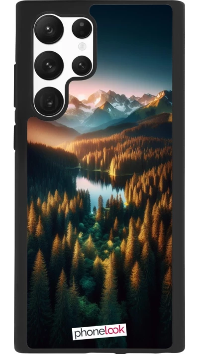 Samsung Galaxy S22 Ultra Case Hülle - Silikon schwarz Sonnenuntergang Waldsee
