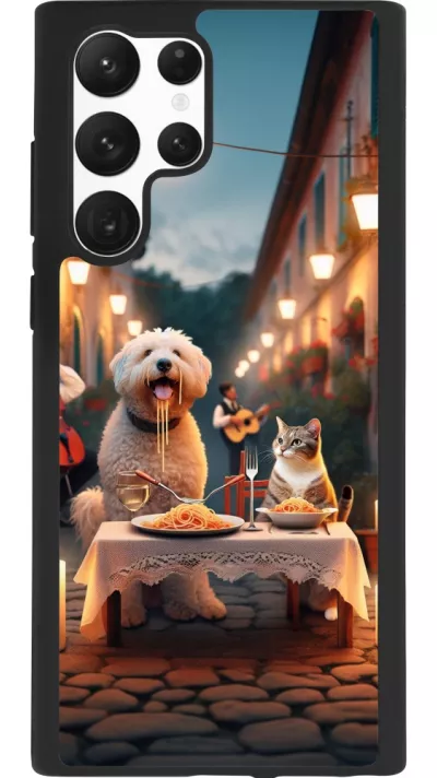 Samsung Galaxy S22 Ultra Case Hülle - Silikon schwarz Valentin 2024 Hund & Katze Kerzenlicht