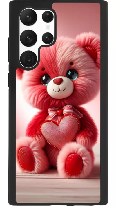 Samsung Galaxy S22 Ultra Case Hülle - Silikon schwarz Valentin 2024 Rosaroter Teddybär