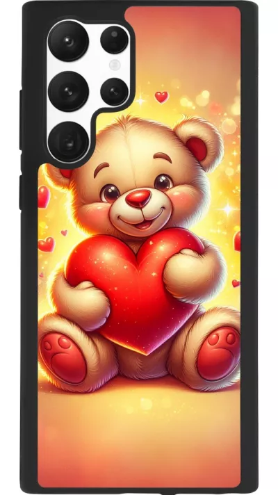 Coque Samsung Galaxy S22 Ultra - Silicone rigide noir Valentine 2024 Teddy love