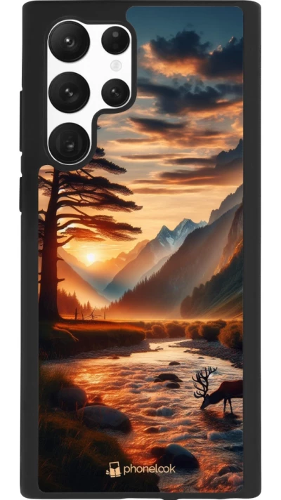 Coque Samsung Galaxy S22 Ultra - Silicone rigide noir Valley Sunset Deer Tree