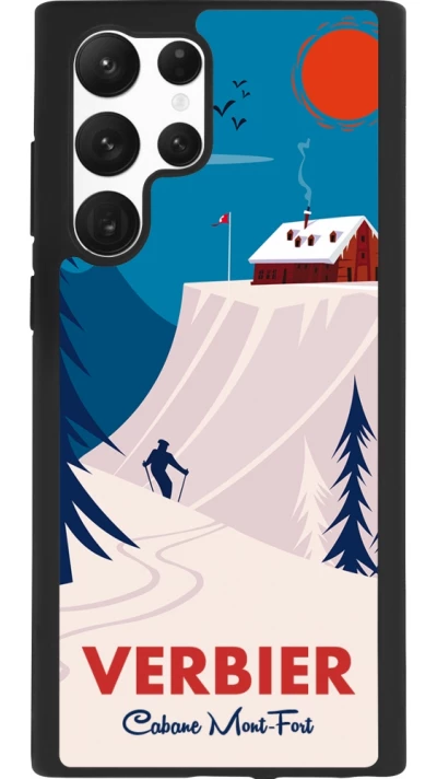 Coque Samsung Galaxy S22 Ultra - Silicone rigide noir Verbier Cabane Mont-Fort