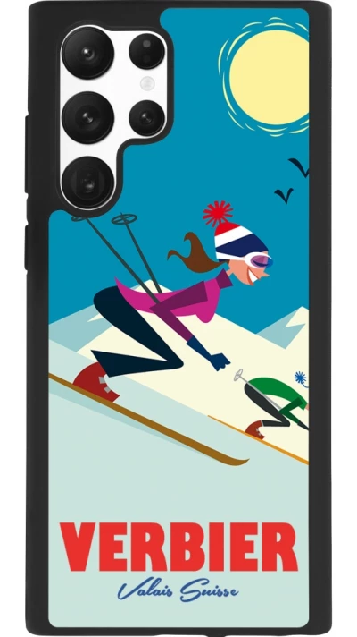 Coque Samsung Galaxy S22 Ultra - Silicone rigide noir Verbier Ski Downhill