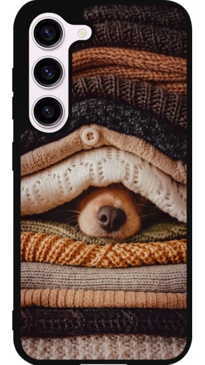 Coque Samsung Galaxy S23 - Silicone rigide noir Autumn 26 Dog under the covers