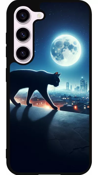 Samsung Galaxy S23 Case Hülle - Silikon schwarz Schwarze Katze unter dem Vollmond