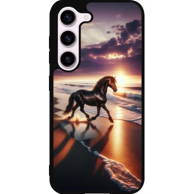 Coque Samsung Galaxy S23 - Silicone rigide noir Cheval majestueux plage