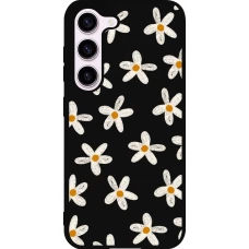 Coque Samsung Galaxy S23 - Silicone rigide noir Easter 2024 white on black flower