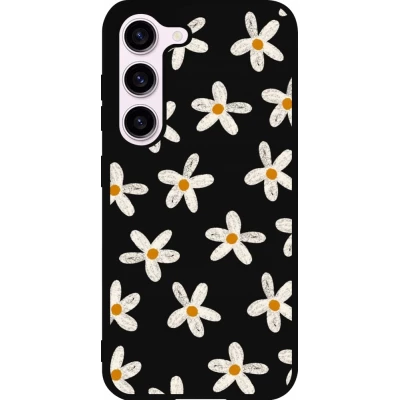 Coque Samsung Galaxy S23 - Silicone rigide noir Easter 2024 white on black flower