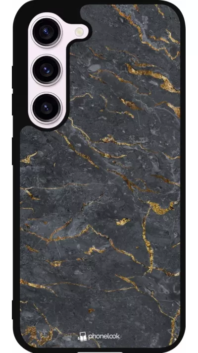 Coque Samsung Galaxy S23 - Silicone rigide noir Grey Gold Marble