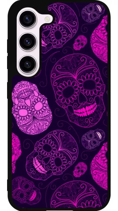 Coque Samsung Galaxy S23 - Silicone rigide noir Halloween 2023 pink skulls