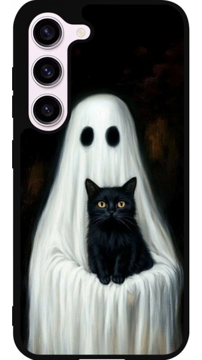 Coque Samsung Galaxy S23 - Silicone rigide noir Halloween 2025 Ghost with black cat