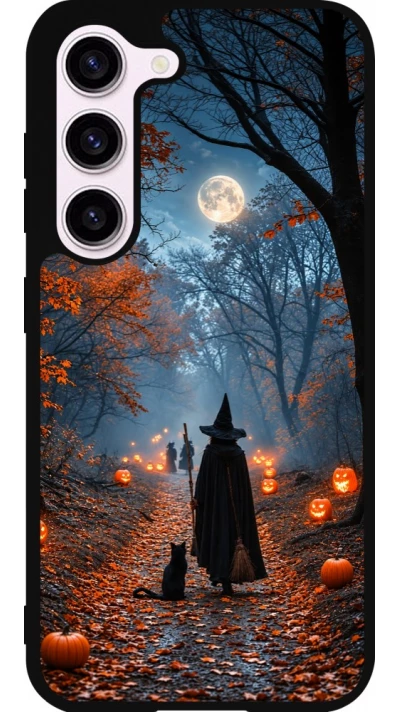 Coque Samsung Galaxy S23 - Silicone rigide noir Halloween 2026 Witch with a cat