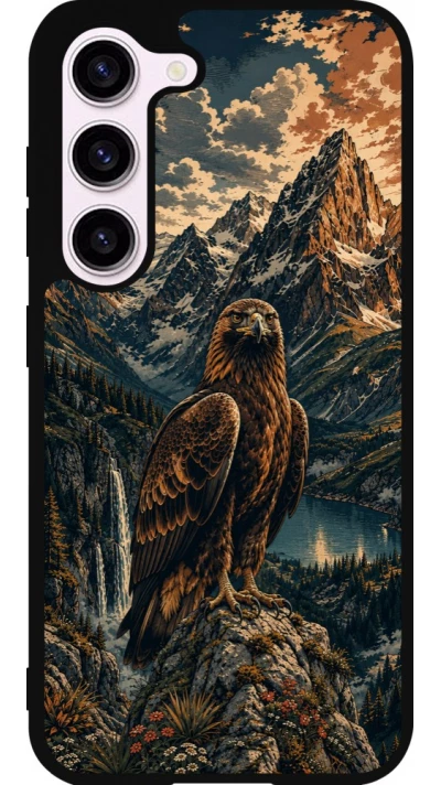 Coque Samsung Galaxy S23 - Silicone rigide noir Linocut Aigle Royal