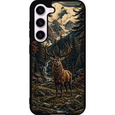 Coque Samsung Galaxy S23 - Silicone rigide noir Linocut Cerf