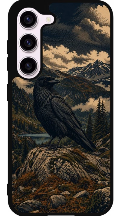 Coque Samsung Galaxy S23 - Silicone rigide noir Linocut Grand Corbeau