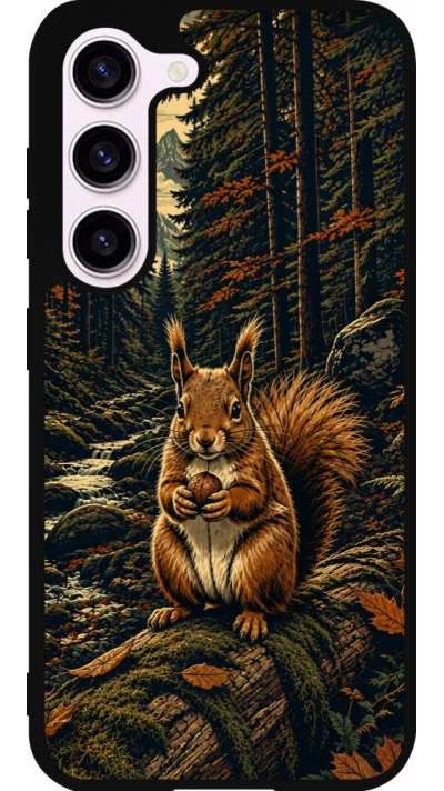 Coque Samsung Galaxy S23 - Silicone rigide noir Linocut Ecureuil